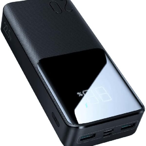 شاحن باور بانك JR-QP192 20000 ميلي امبير في الساعة 22.5 وات للشحن السريع مع شاشة LCD من جوي روم - أسود